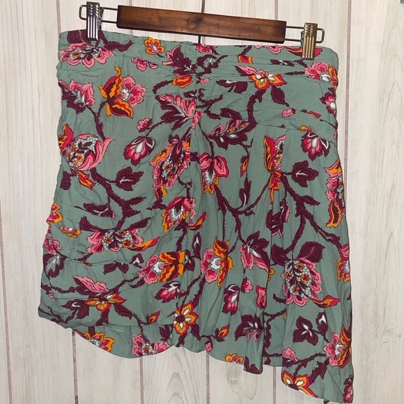 zara draped high waisted sage green floral mini skirt ruffle side zip Large L - Picture 5 of 12